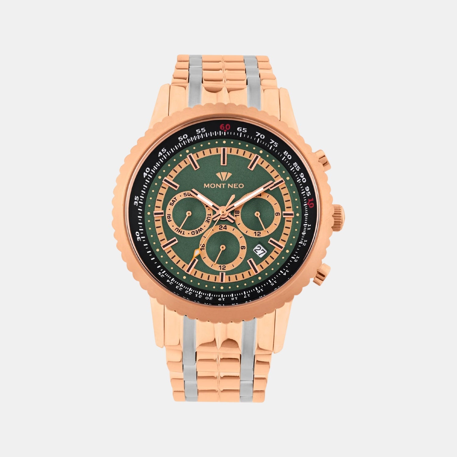 Men Quartz Green Dial Multi-Function Metal Watch 3513M-M3414