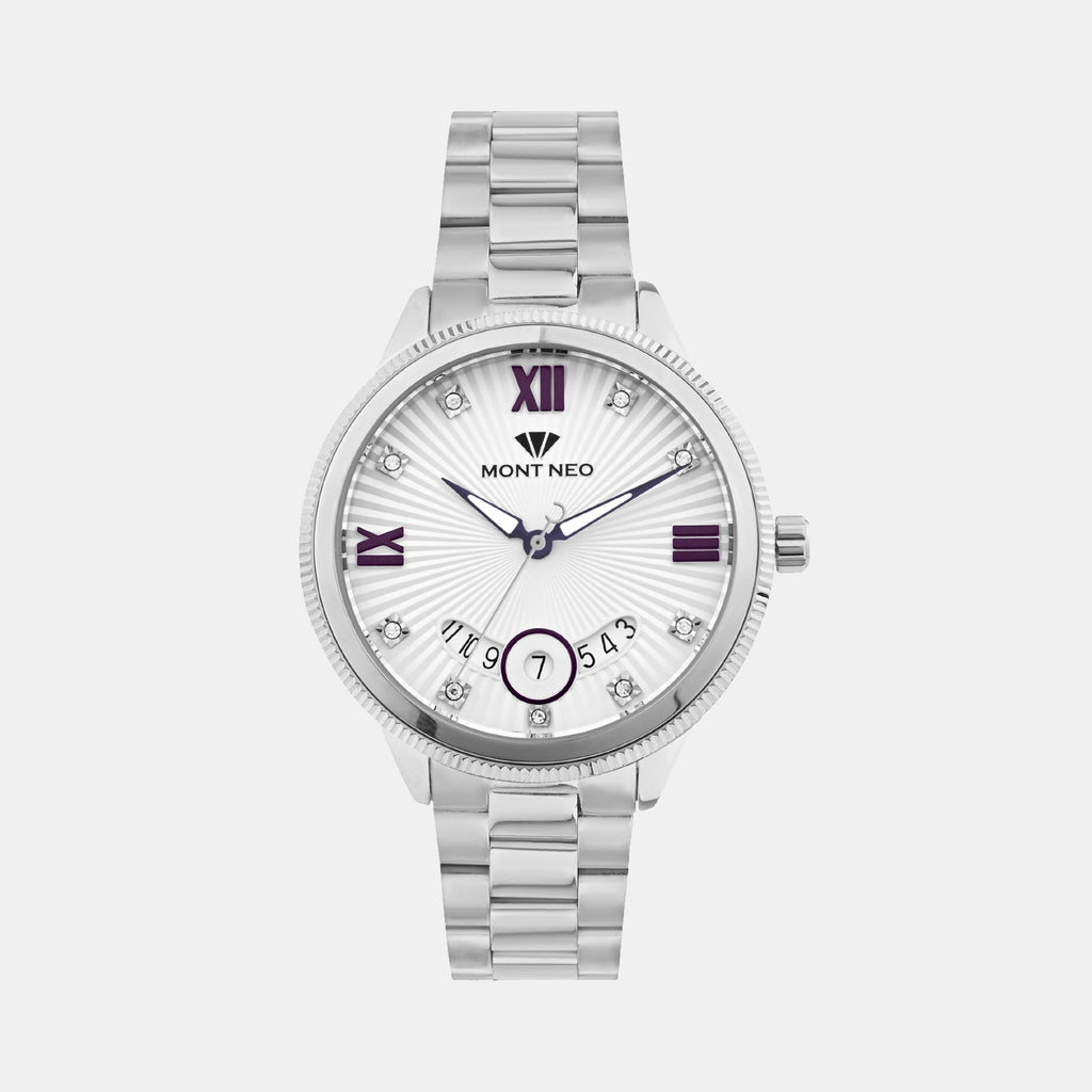 Women Quartz Silver Dial Analog Stainless Steel Watch 3514M-M1103