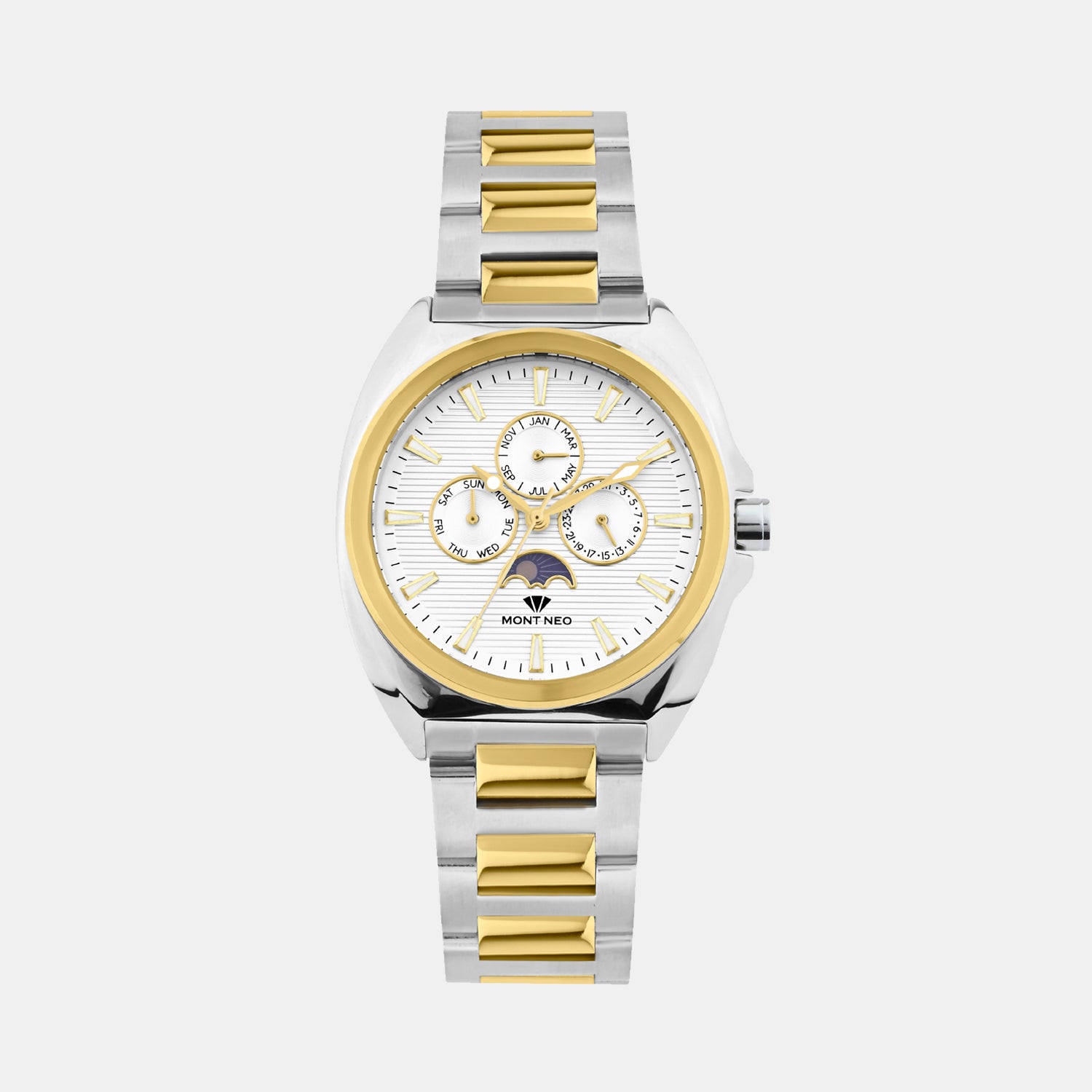 Men Quartz Silver Dial Multi-Function Stainless Steel Watch 3514M-M1203