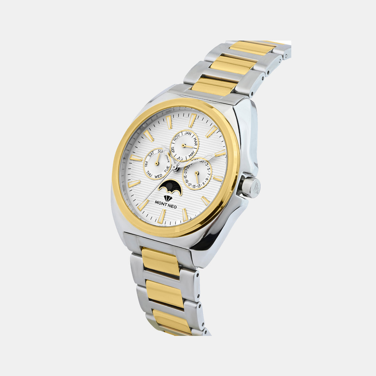 Men Quartz Silver Dial Multi-Function Stainless Steel Watch 3514M-M1203