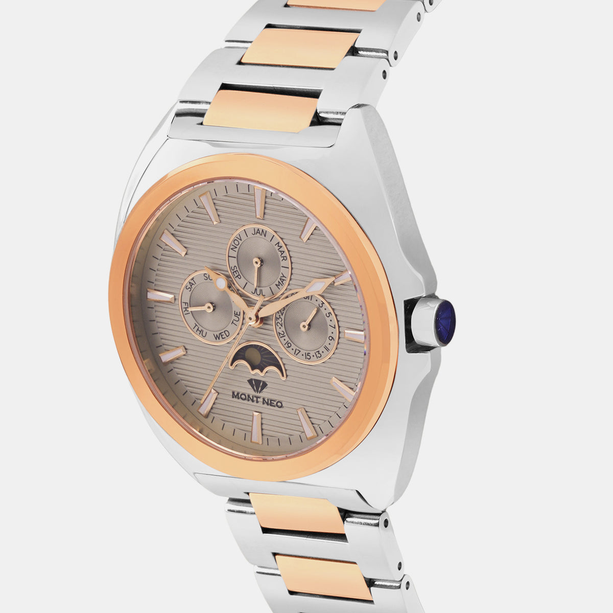 Men Quartz Grey Dial Multi-Function Stainless Steel Watch 3514M-M1315