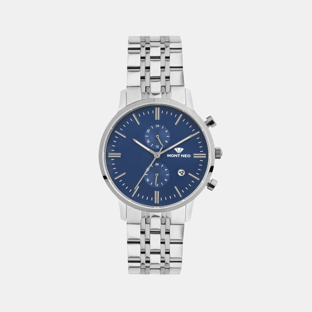 Men Quartz Blue Dial Multi-Function Metal Watch 3515E-M1105