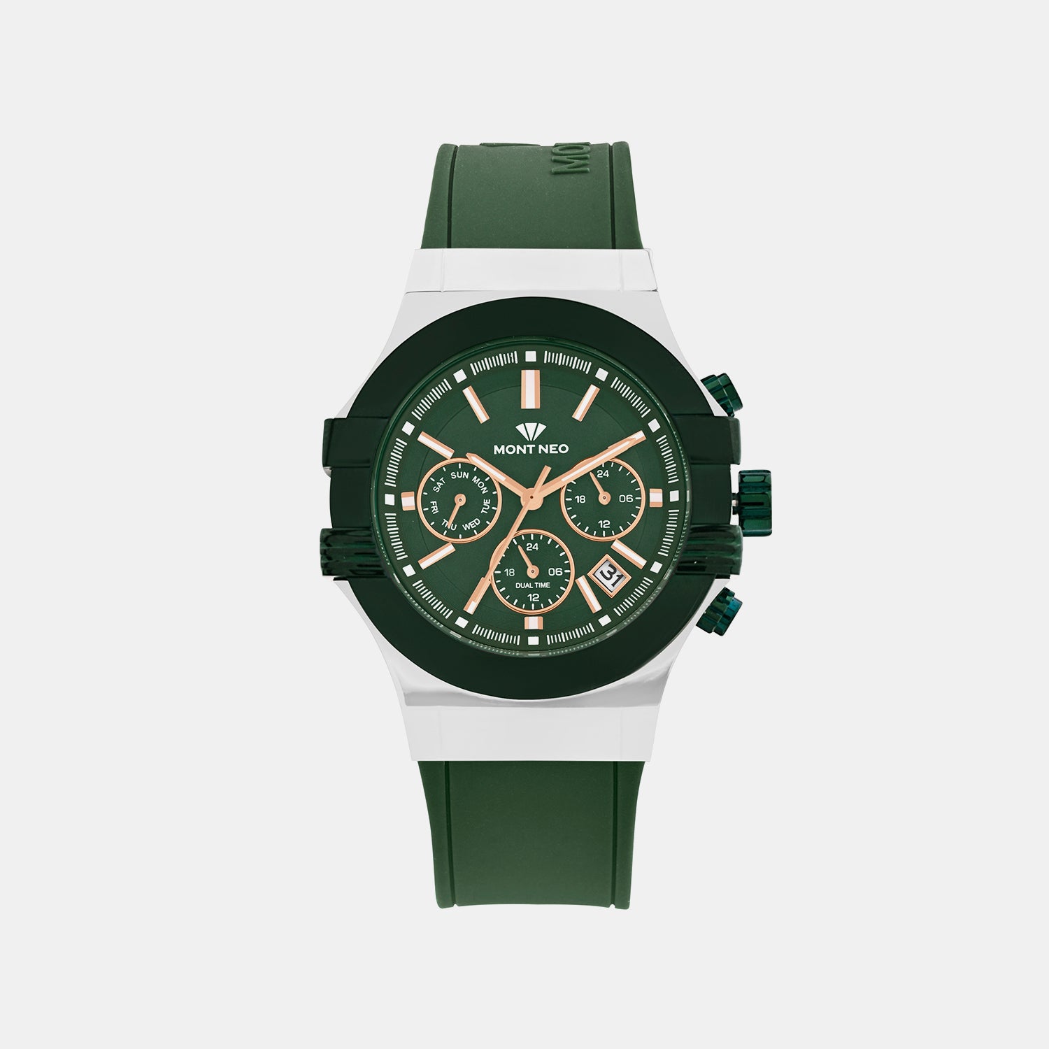 Men Quartz Green Dial Multi-Function Silicone Watch 3517M-M11014