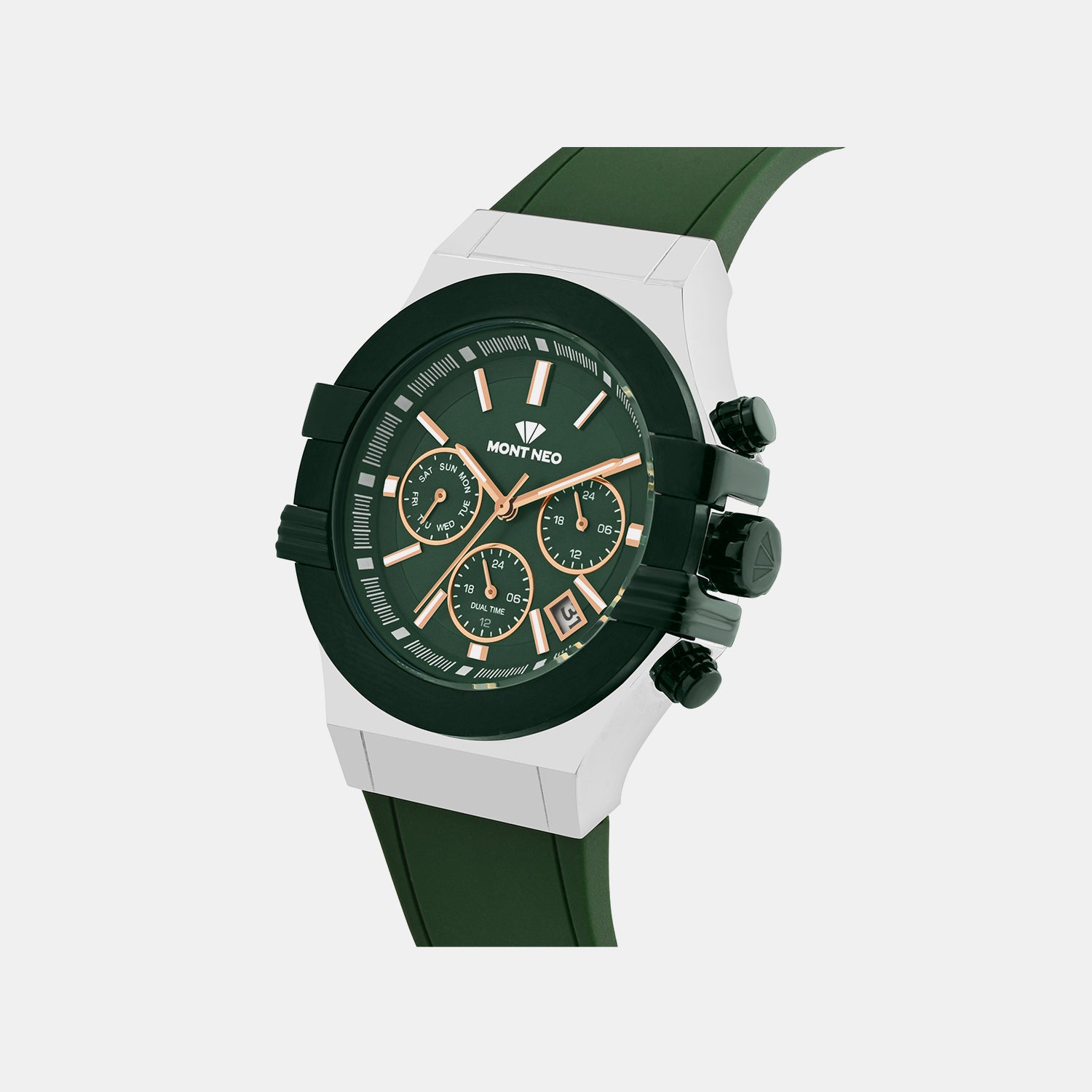 Men Quartz Green Dial Multi-Function Silicone Watch 3517M-M11014