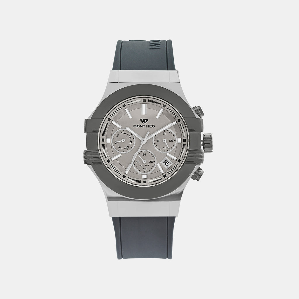 Men Quartz Grey Dial Multi-Function Silicone Watch 3517M-M1715
