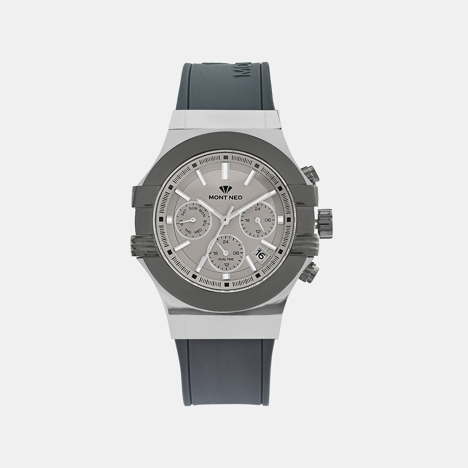 Men Quartz Grey Dial Multi-Function Silicone Watch 3517M-M1715