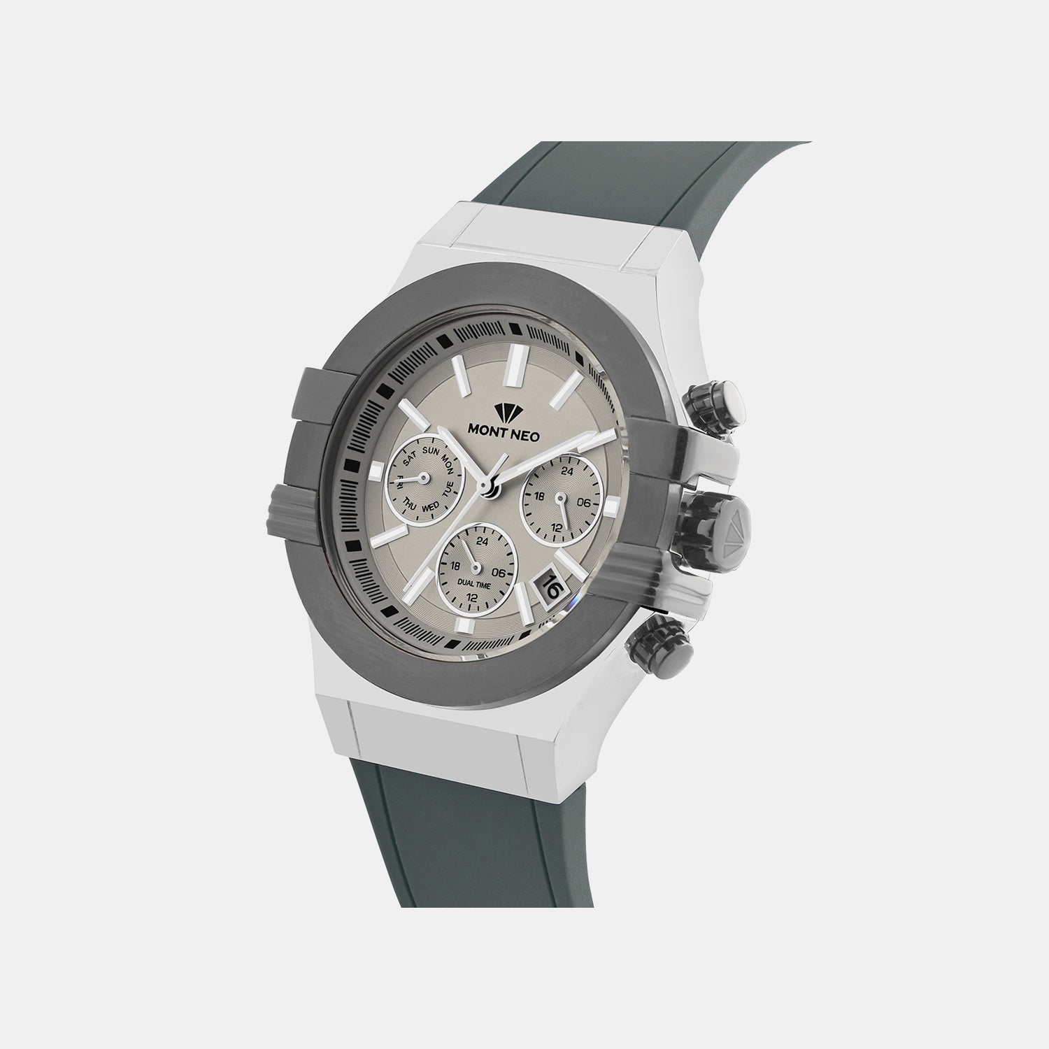 Men Quartz Grey Dial Multi-Function Silicone Watch 3517M-M1715