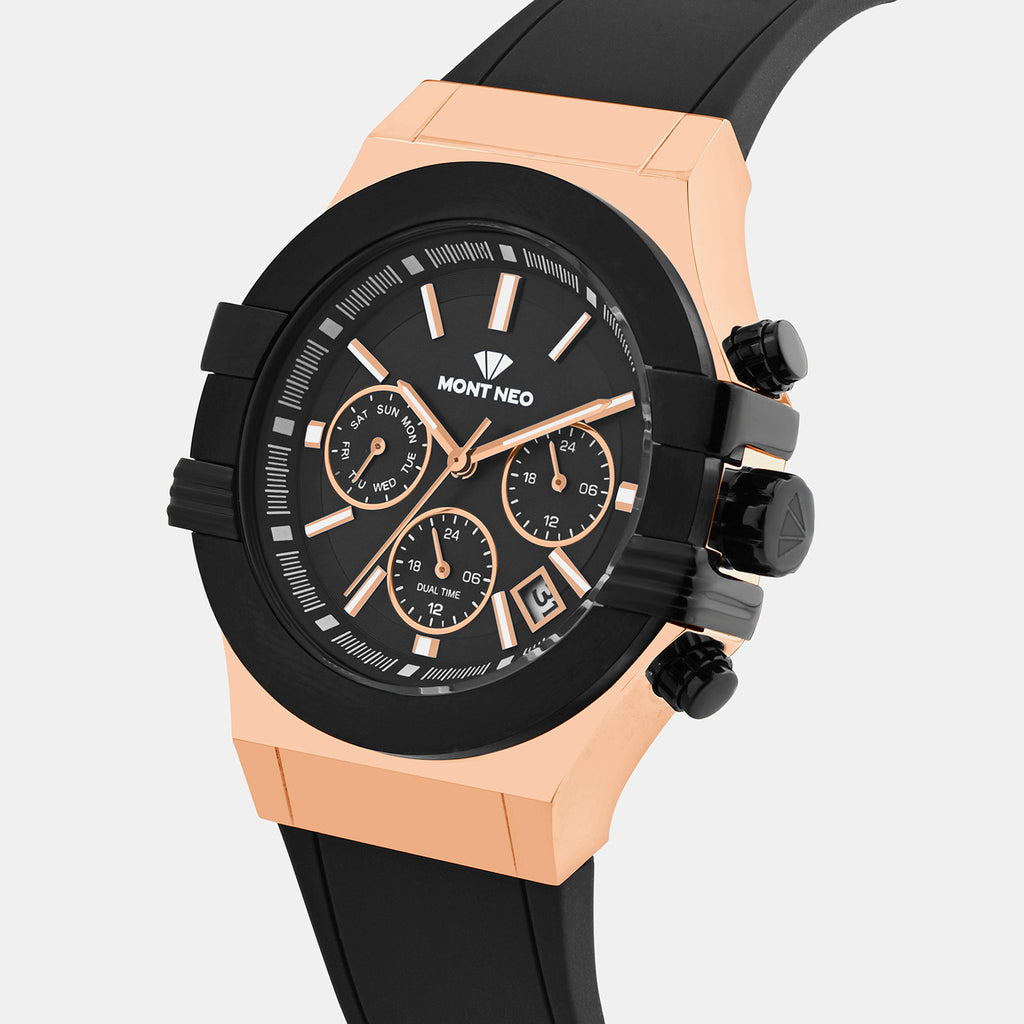 Men Quartz Black Dial Multi-Function Silicone Watch 3517M-M3404