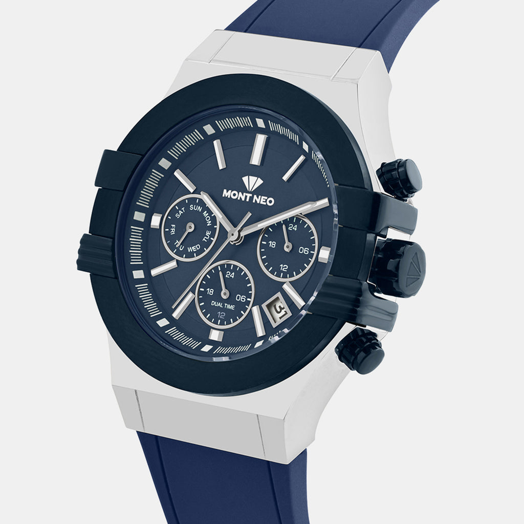 Men Quartz Blue Dial Multi-Function Silicone Watch 3517M-M7505