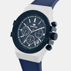Men Quartz Blue Dial Multi-Function Silicone Watch 3517M-M7505