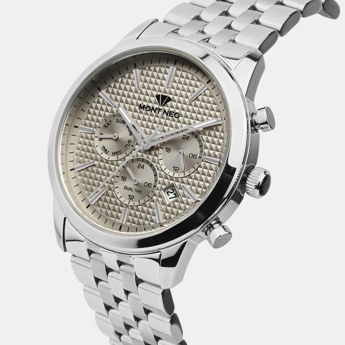 Men Quartz Grey Dial Multi-Function Stainless Steel Watch 3518M-M1115