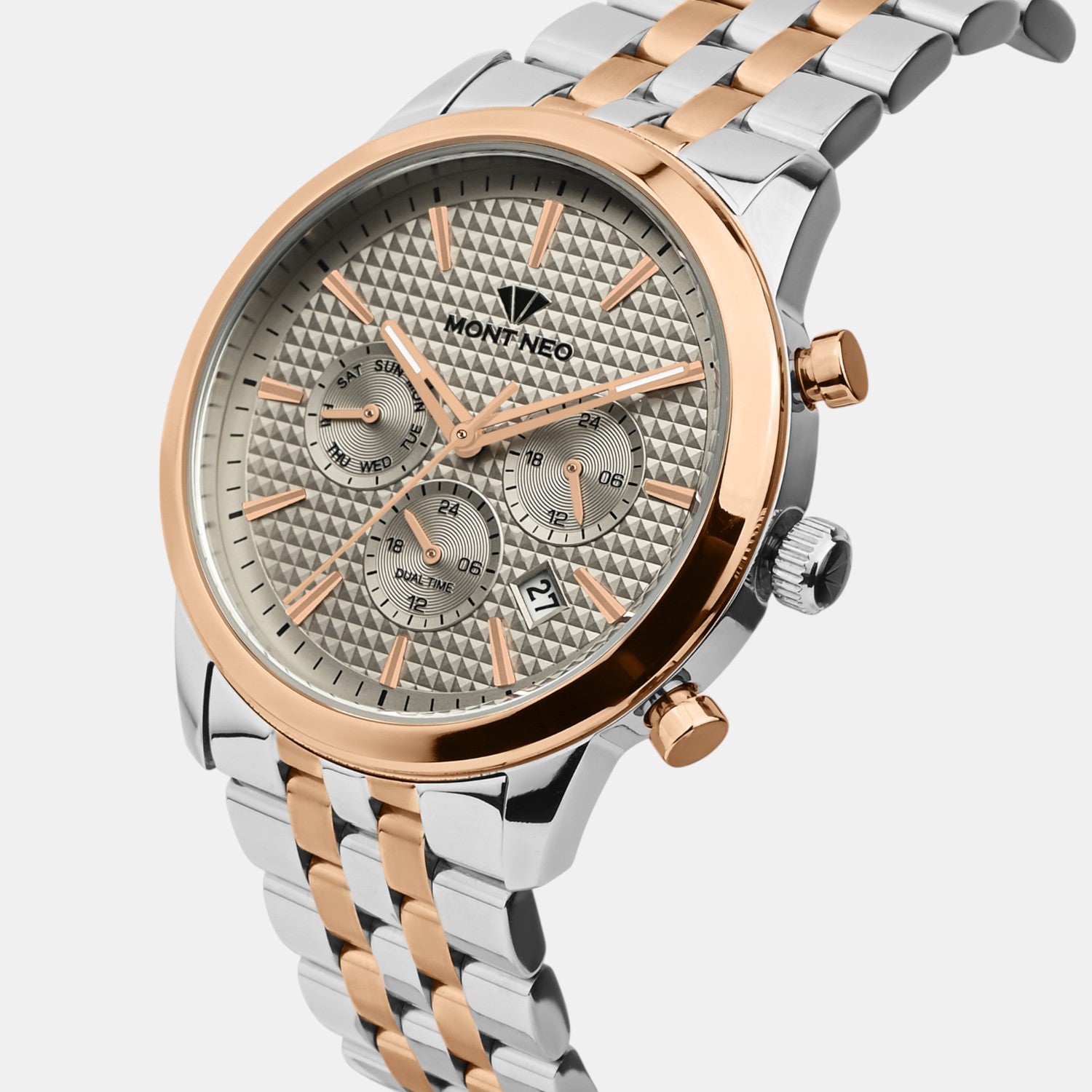 Men Quartz Grey Dial Multi-Function Stainless Steel Watch 3518M-M1315