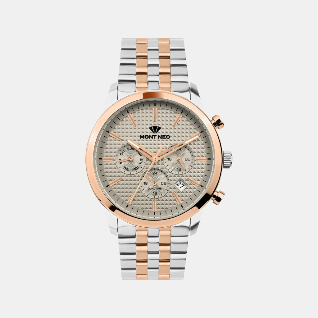 Men Quartz Grey Dial Multi-Function Stainless Steel Watch 3518M-M1315