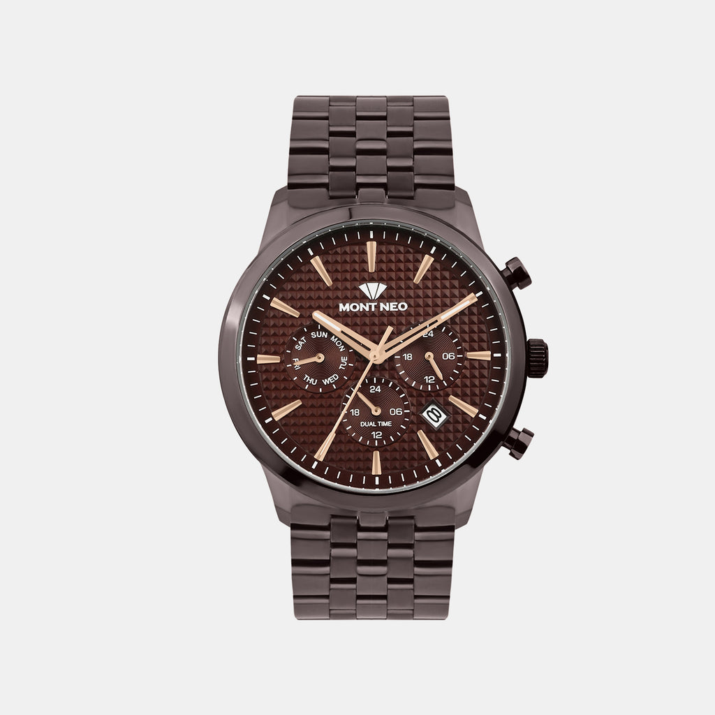 Men Quartz Brown Dial Multi-Function Metal Watch 3518M-M6606