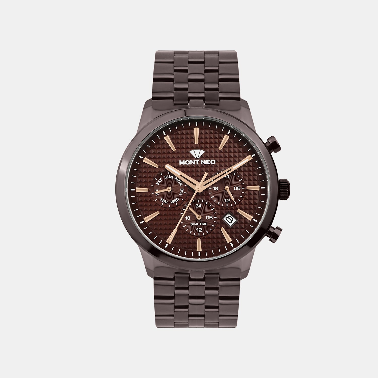 Men Quartz Brown Dial Multi-Function Metal Watch 3518M-M6606