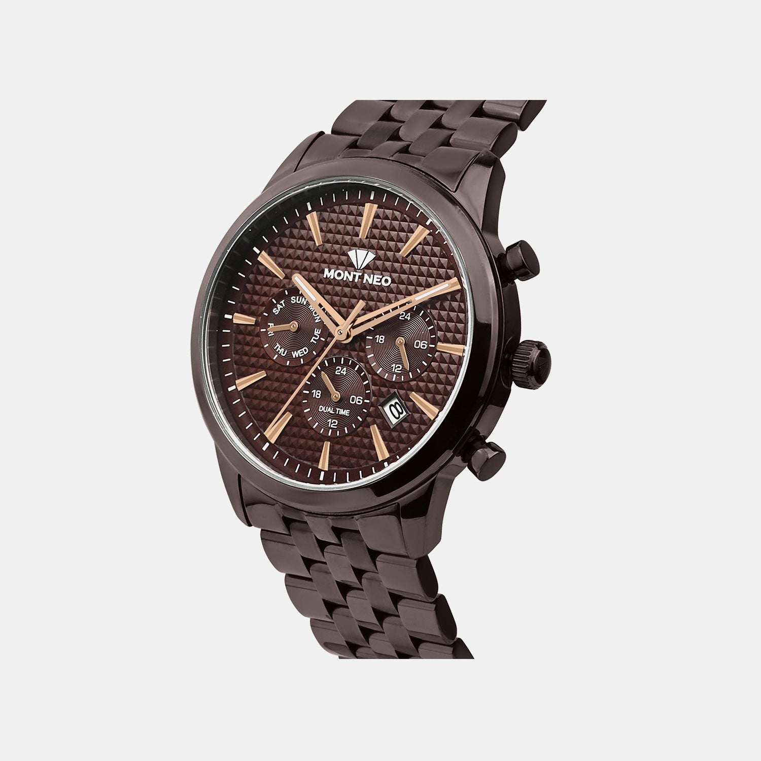 Men Quartz Brown Dial Multi-Function Metal Watch 3518M-M6606