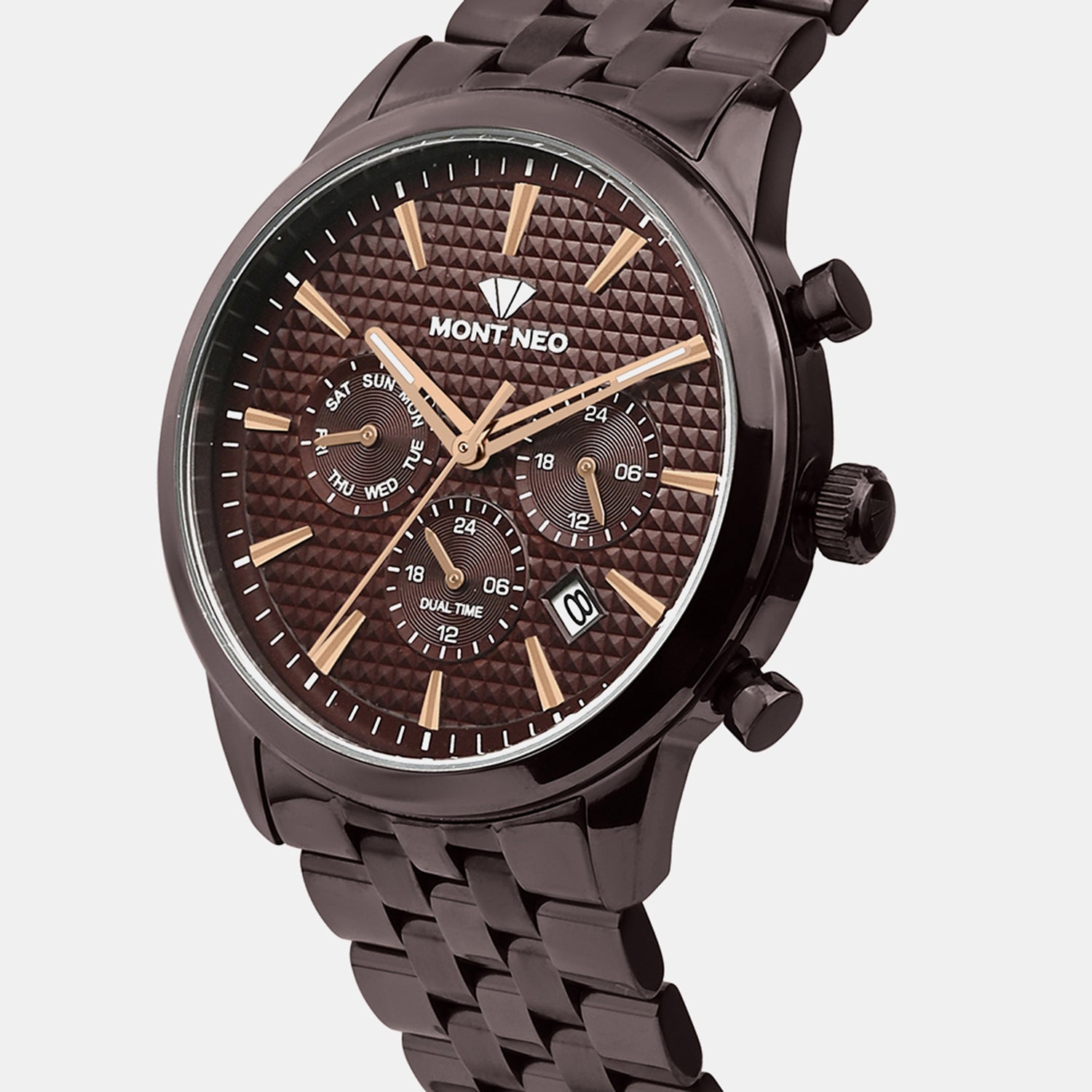 Men Quartz Brown Dial Multi-Function Metal Watch 3518M-M6606