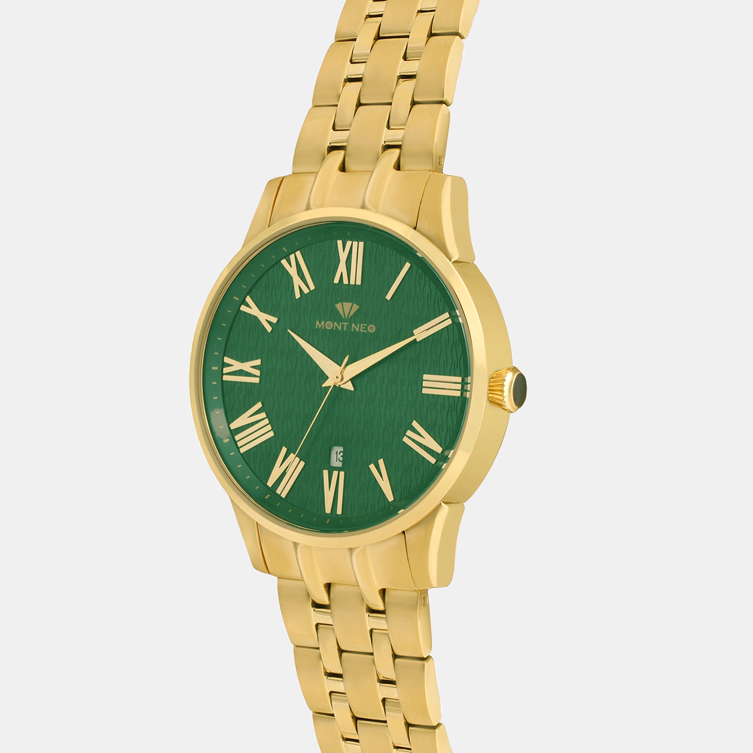 Men Quartz Green Dial Analog Metal Watch 3520D-M2214