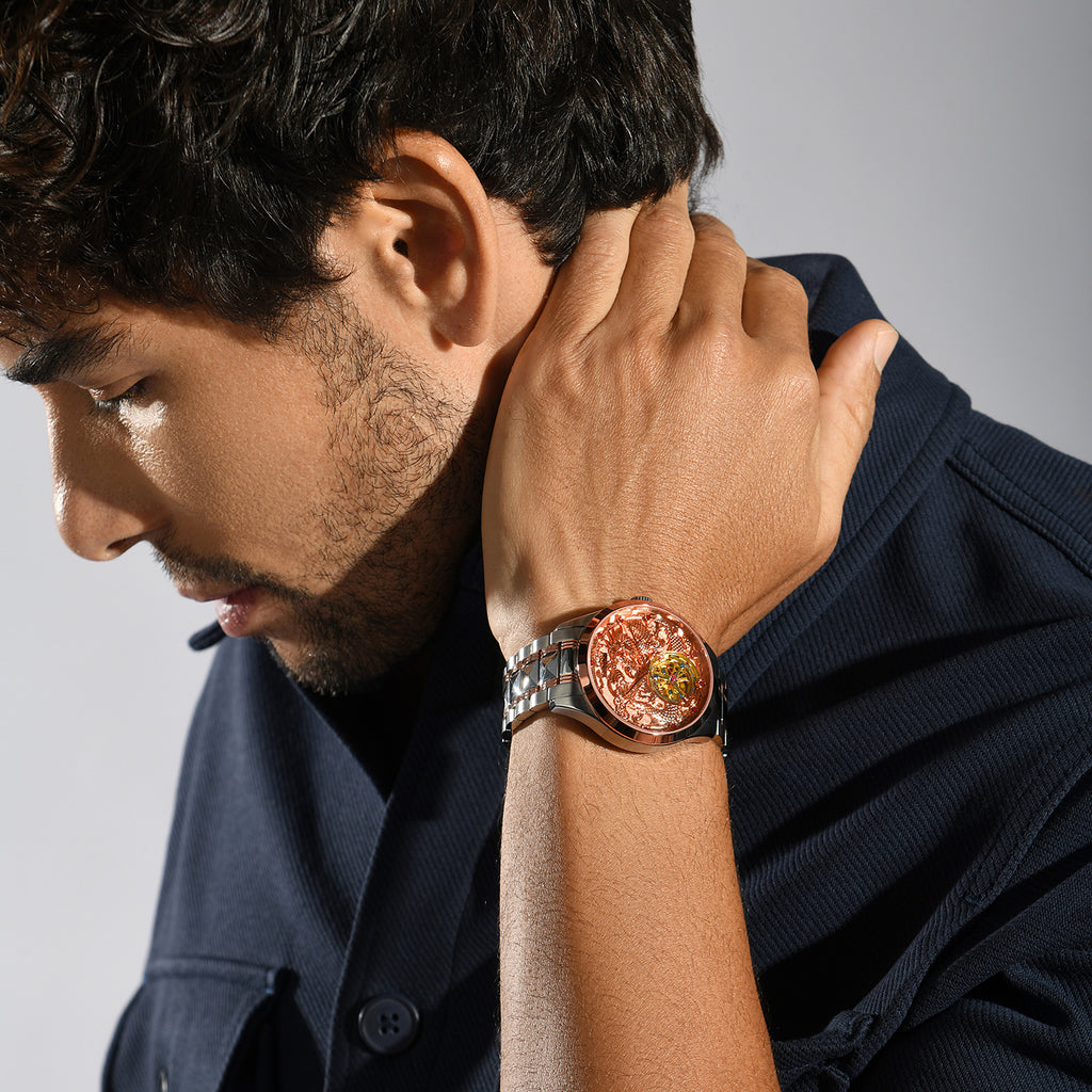 Men Automatic Rose Gold Dial Analog Metal Watch 359-M10705