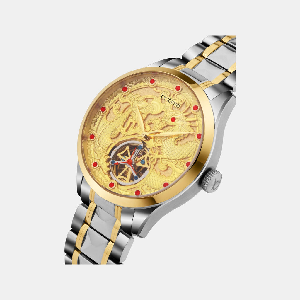 Men Automatic Gold Dial Analog Stainless Steel Watch 359-M10804