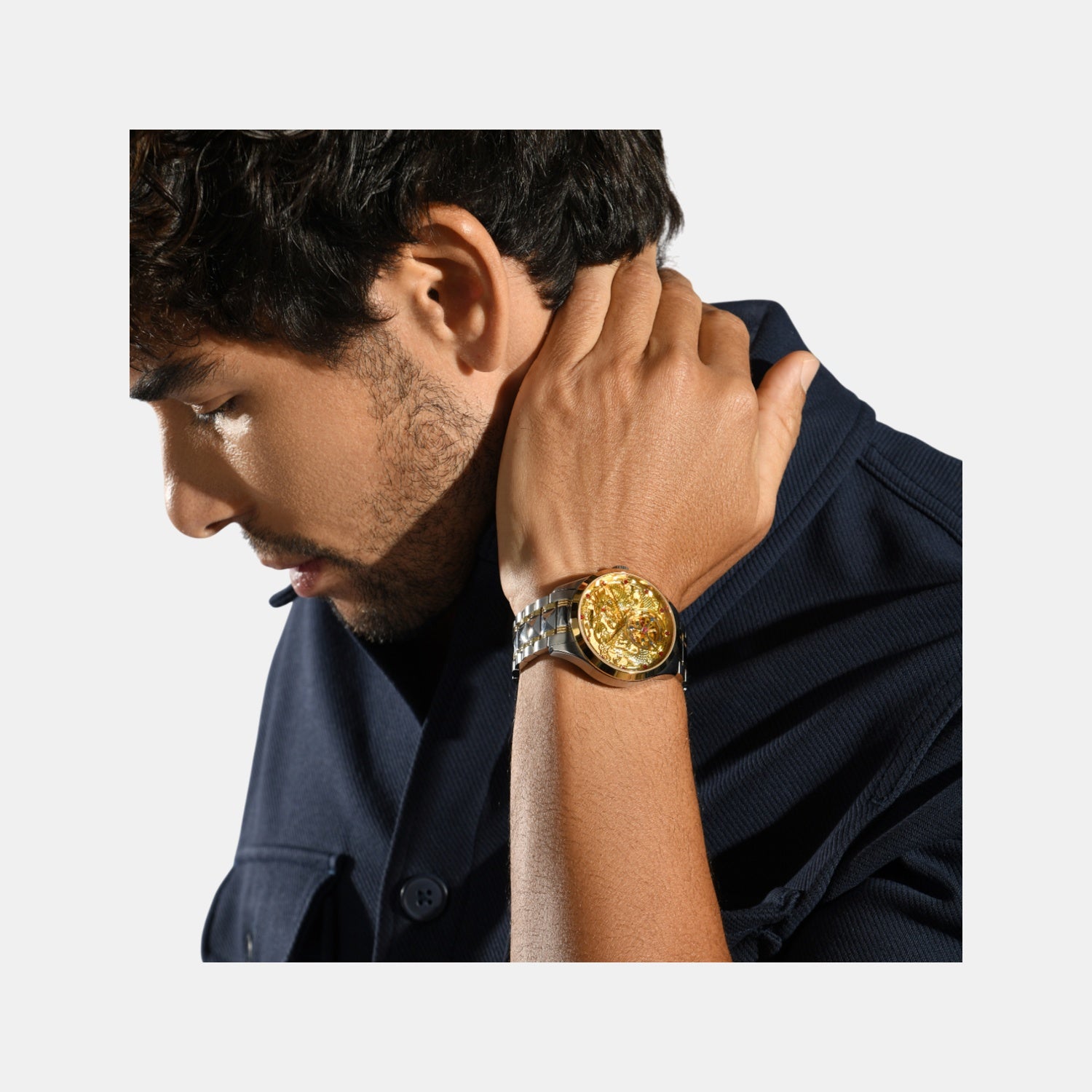 Men Automatic Gold Dial Analog Stainless Steel Watch 359-M10804