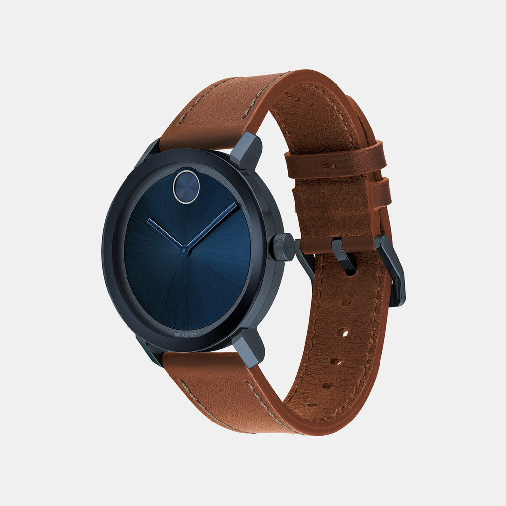 Bold Men Quartz Blue Dial Analog Leather Watch 3600520
