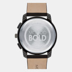 Bold Men Quartz Black Dial Chronograph Leather Watch 3600632
