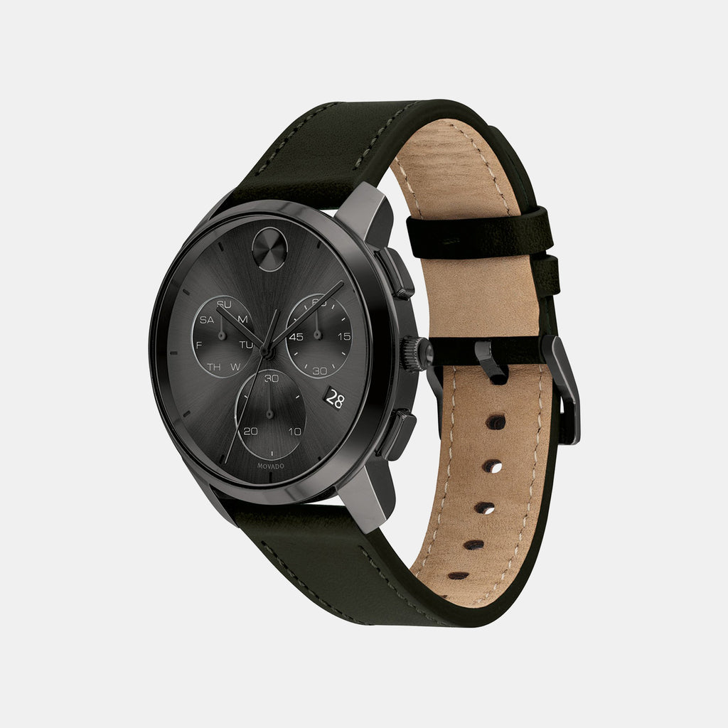 Bold Men Quartz Black Dial Chronograph Leather Watch 3600632