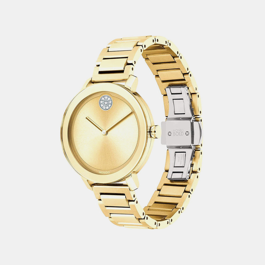 Bold Shimmer Women Quartz Gold Dial Analog Stainless Steel Watch 3600649
