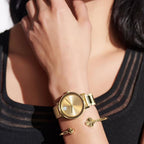 Bold Shimmer Women Quartz Gold Dial Analog Stainless Steel Watch 3600649