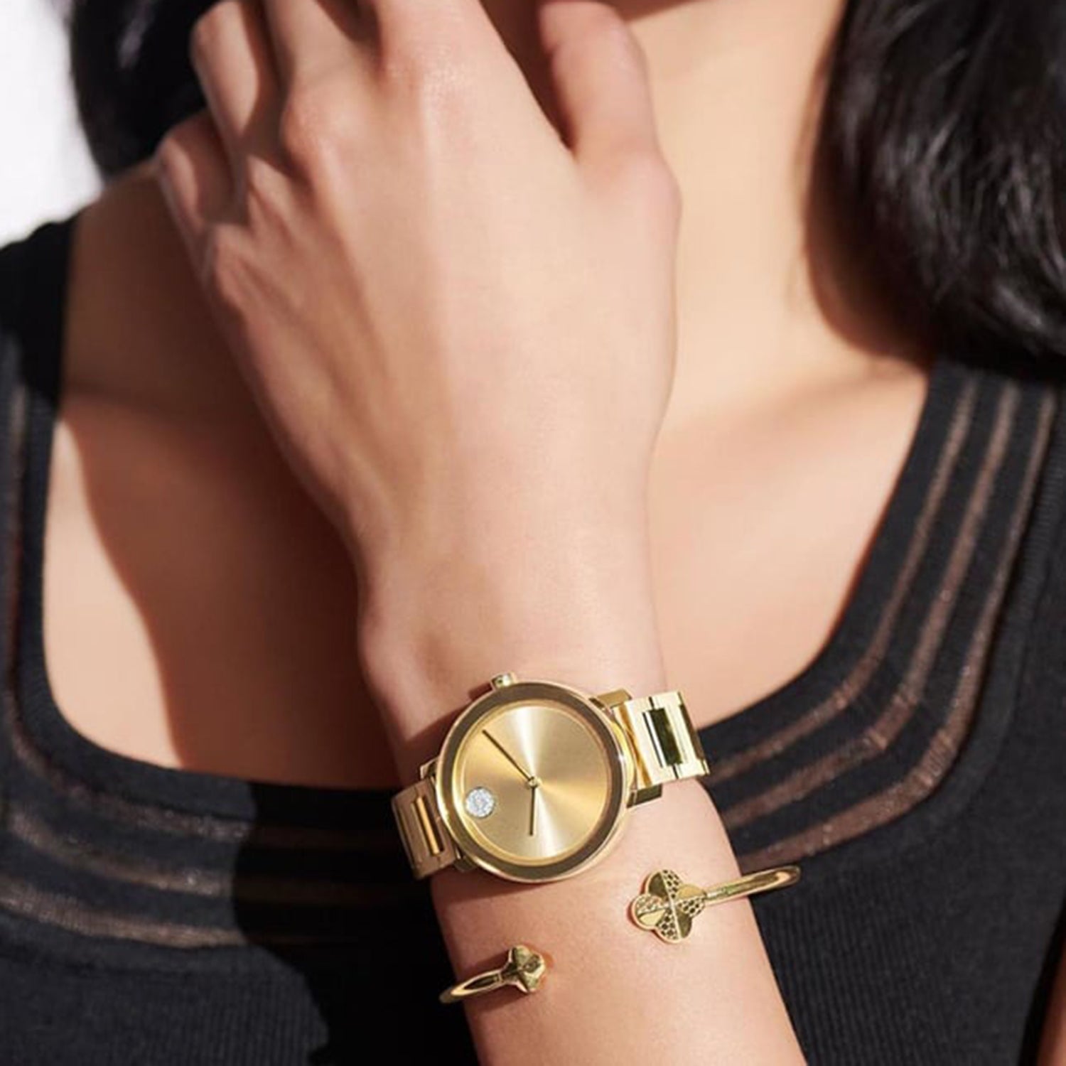 Bold Shimmer Women Quartz Gold Dial Analog Stainless Steel Watch 3600649