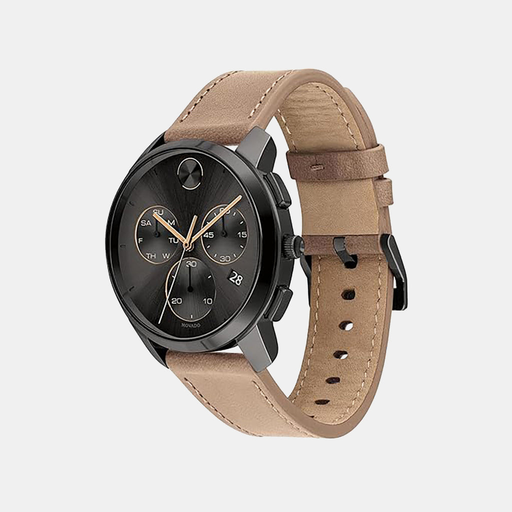 Bold Men Quartz Grey Dial Chronograph Leather Watch 3600719