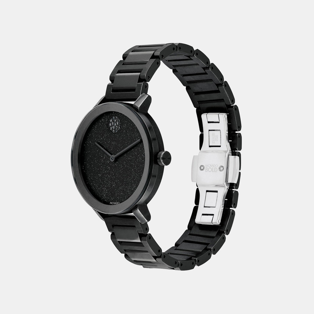 Women Quartz Black Dial Analog Stainless Steel Watch 3600734