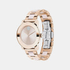 Bold Ceramic Women Quartz Pink Dial Analog Stainless Steel Watch 3600799