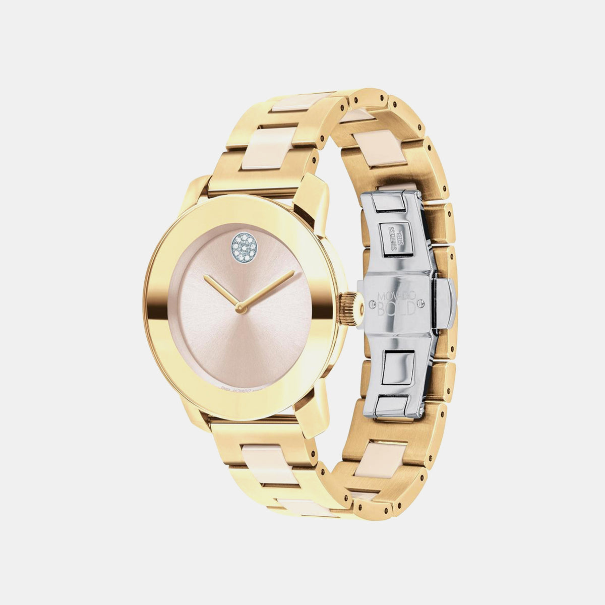 Bold Iconic Women Quartz Beige Dial Analog Stainless Steel Watch 3600800
