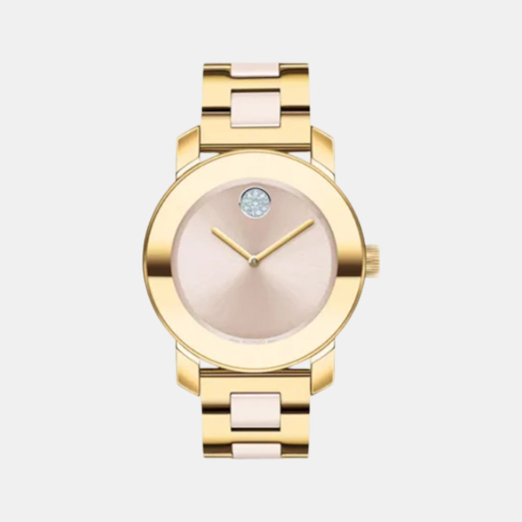 Bold Ceramic Women Quartz Pink Dial Analog Stainless Steel Watch 3600800