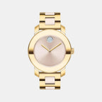 Bold Ceramic Women Quartz Pink Dial Analog Stainless Steel Watch 3600800