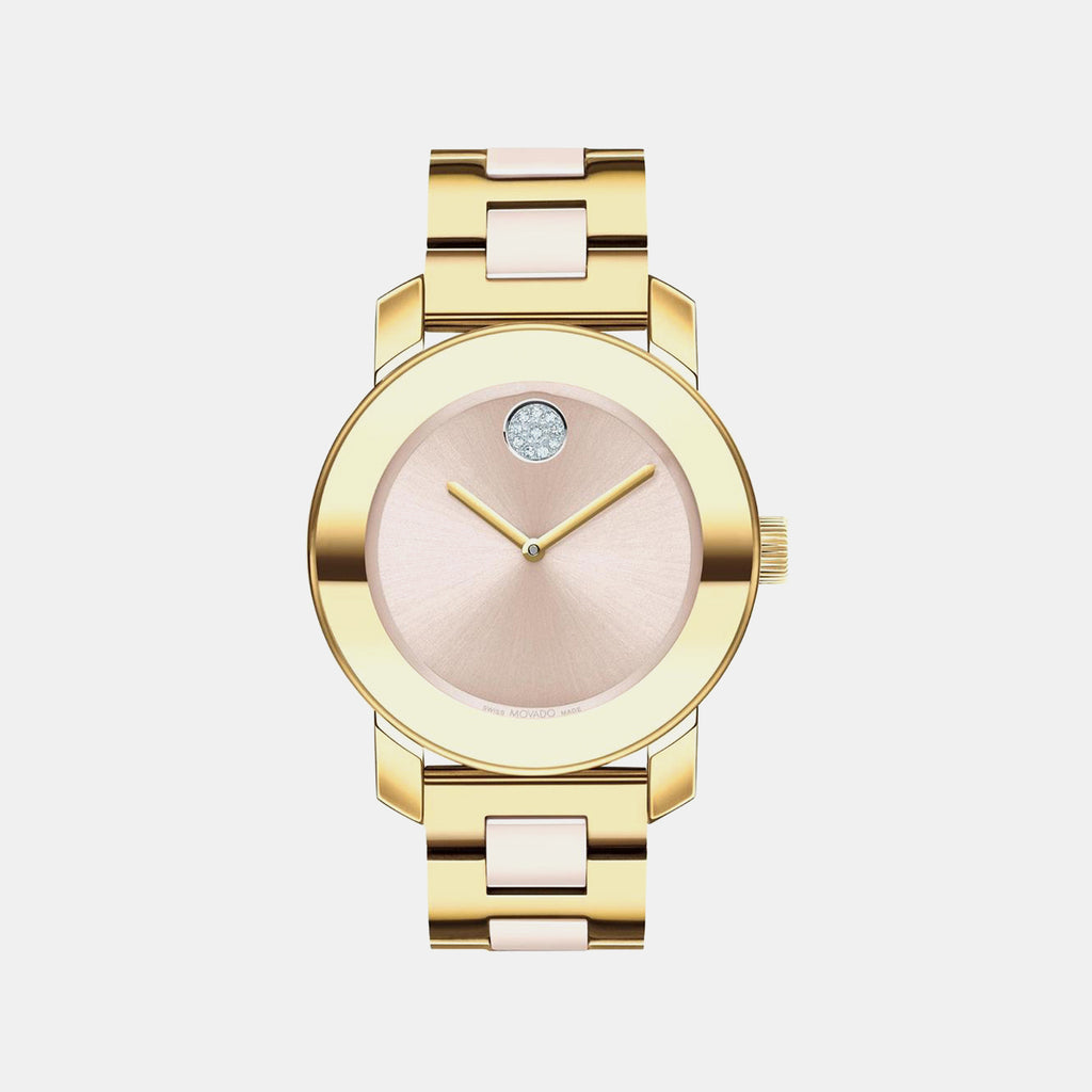 Bold Ceramic Women Quartz Pink Dial Analog Stainless Steel Watch 3600800