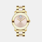 Bold Ceramic Women Quartz Pink Dial Analog Stainless Steel Watch 3600800