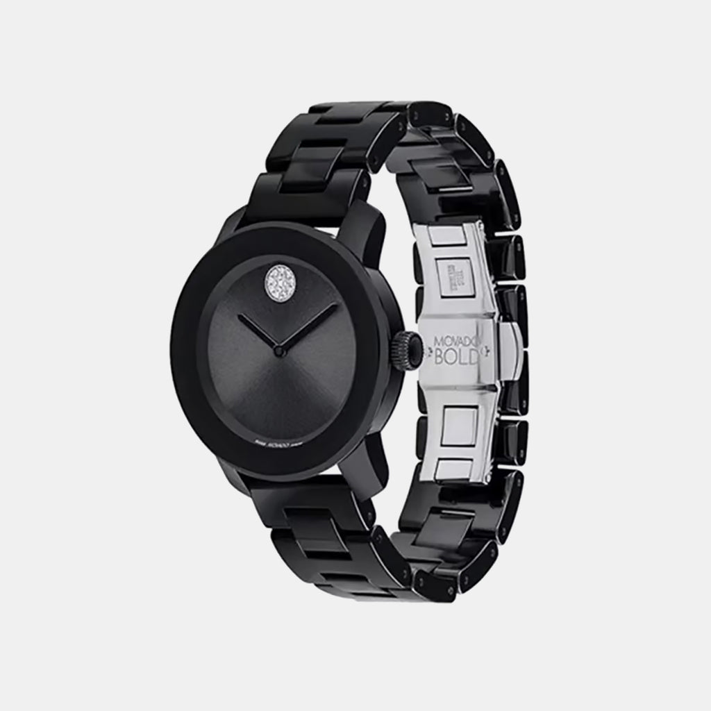 Bold Ceramic Women Quartz Black Dial Analog Stainless Steel Watch 3600803