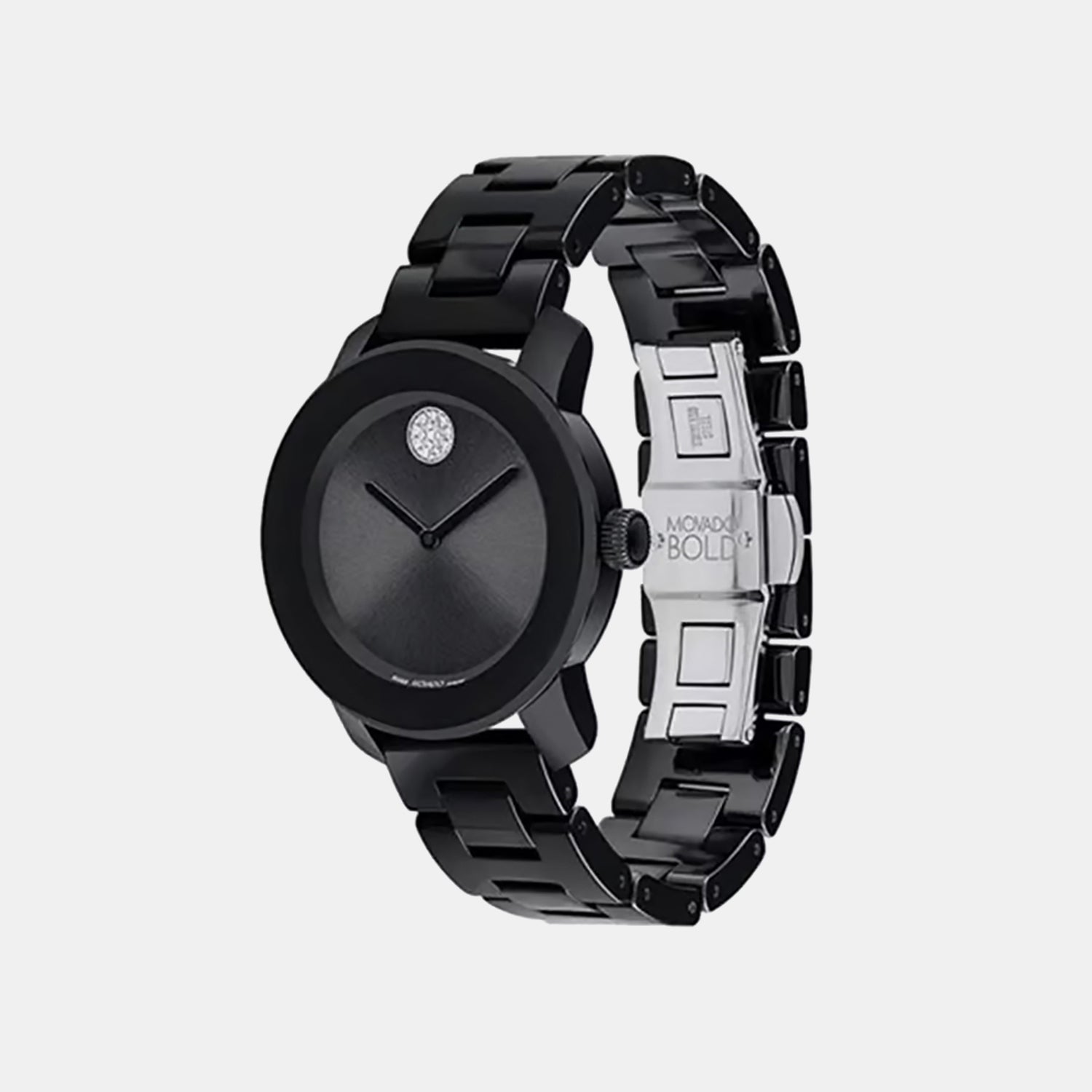 Bold Ceramic Women Quartz Black Dial Analog Stainless Steel Watch 3600803