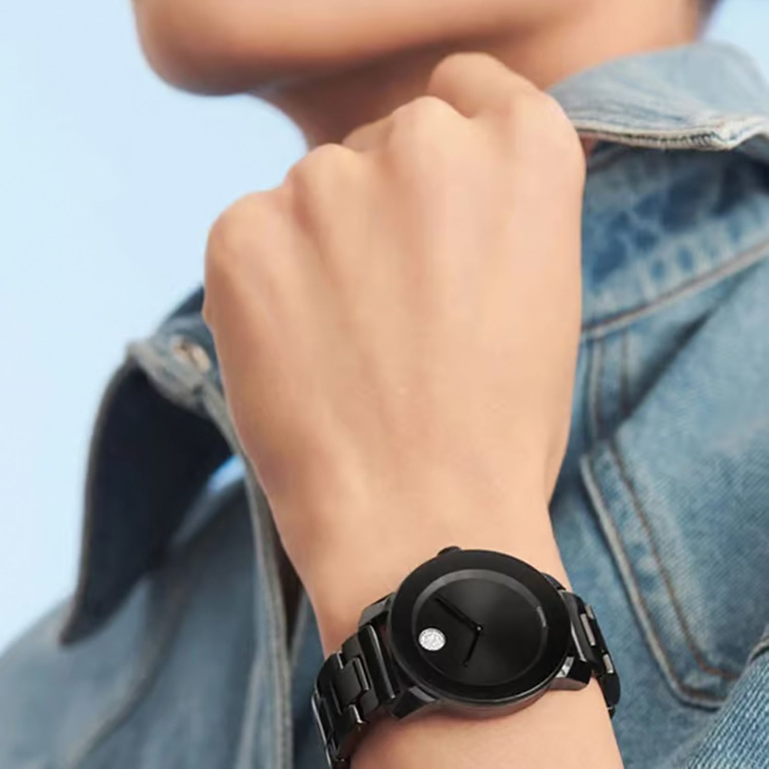 Bold Ceramic Women Quartz Black Dial Analog Stainless Steel Watch 3600803