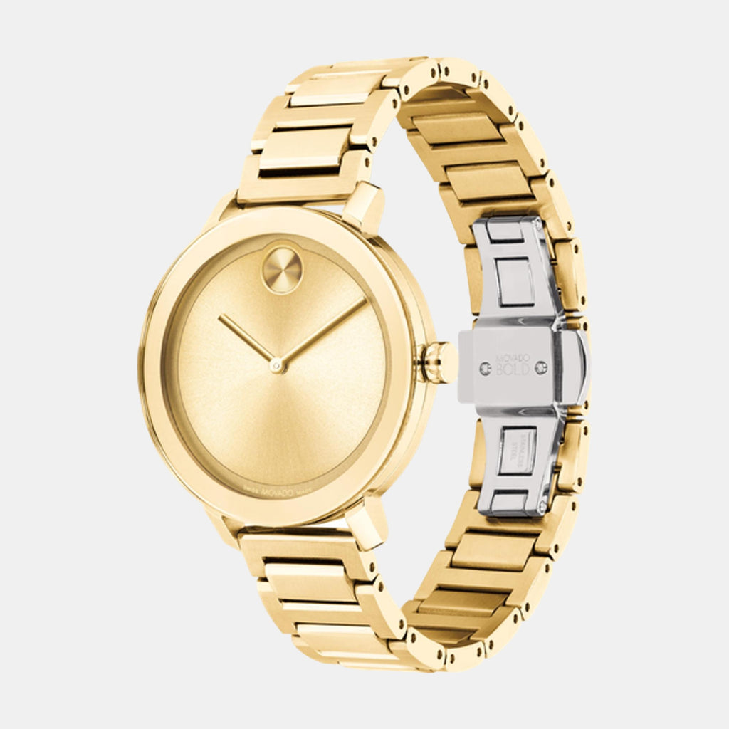Bold Women Quartz Gold Dial Analog Stainless Steel Watch 3600822