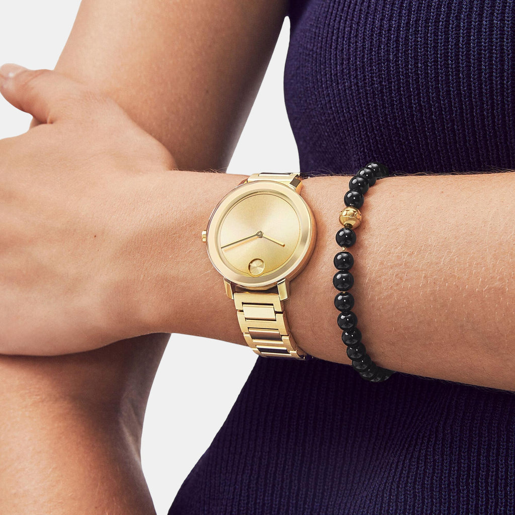 Bold Women Quartz Gold Dial Analog Stainless Steel Watch 3600822