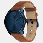 Bold Thin Men Quartz Blue Dial Chronograph Leather Watch 3600830