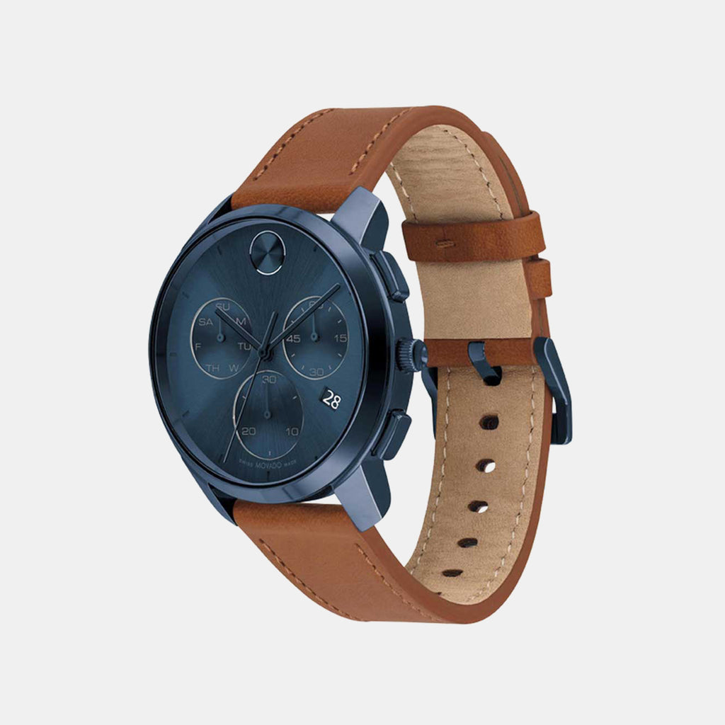 Bold Thin Men Quartz Blue Dial Chronograph Leather Watch 3600834