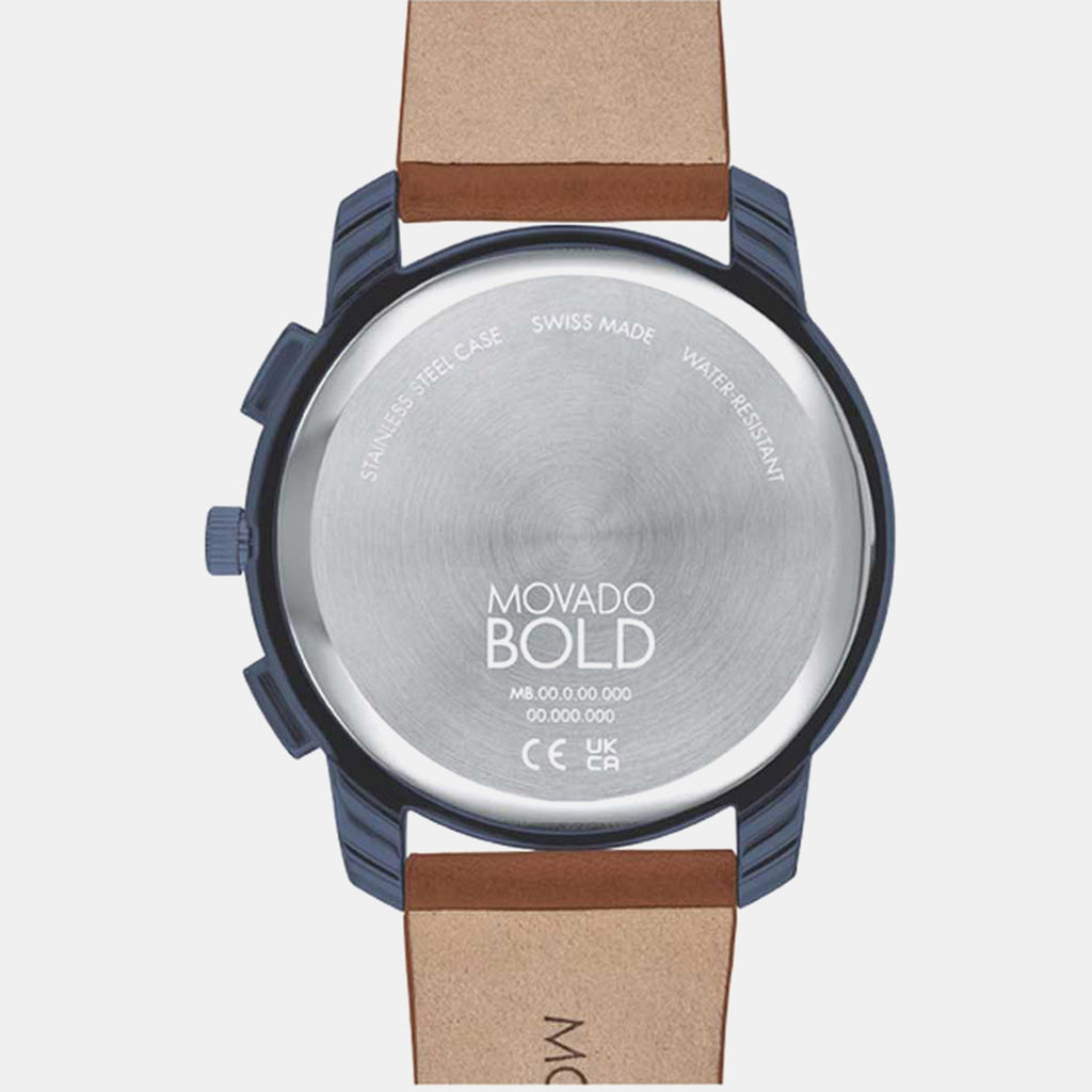 Bold Thin Men Quartz Blue Dial Chronograph Leather Watch 3600834