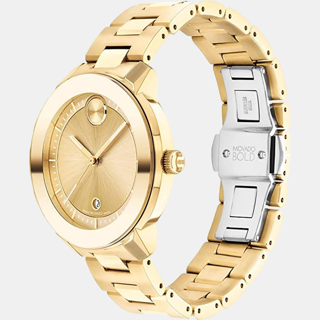 Bold Women Quartz Gold Dial Analog Stainless Steel Watch 3600871