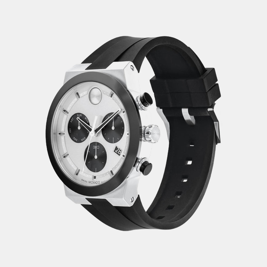 Bold Fusion Men Quartz Silver Dial Chronograph Silicone Watch 3600894