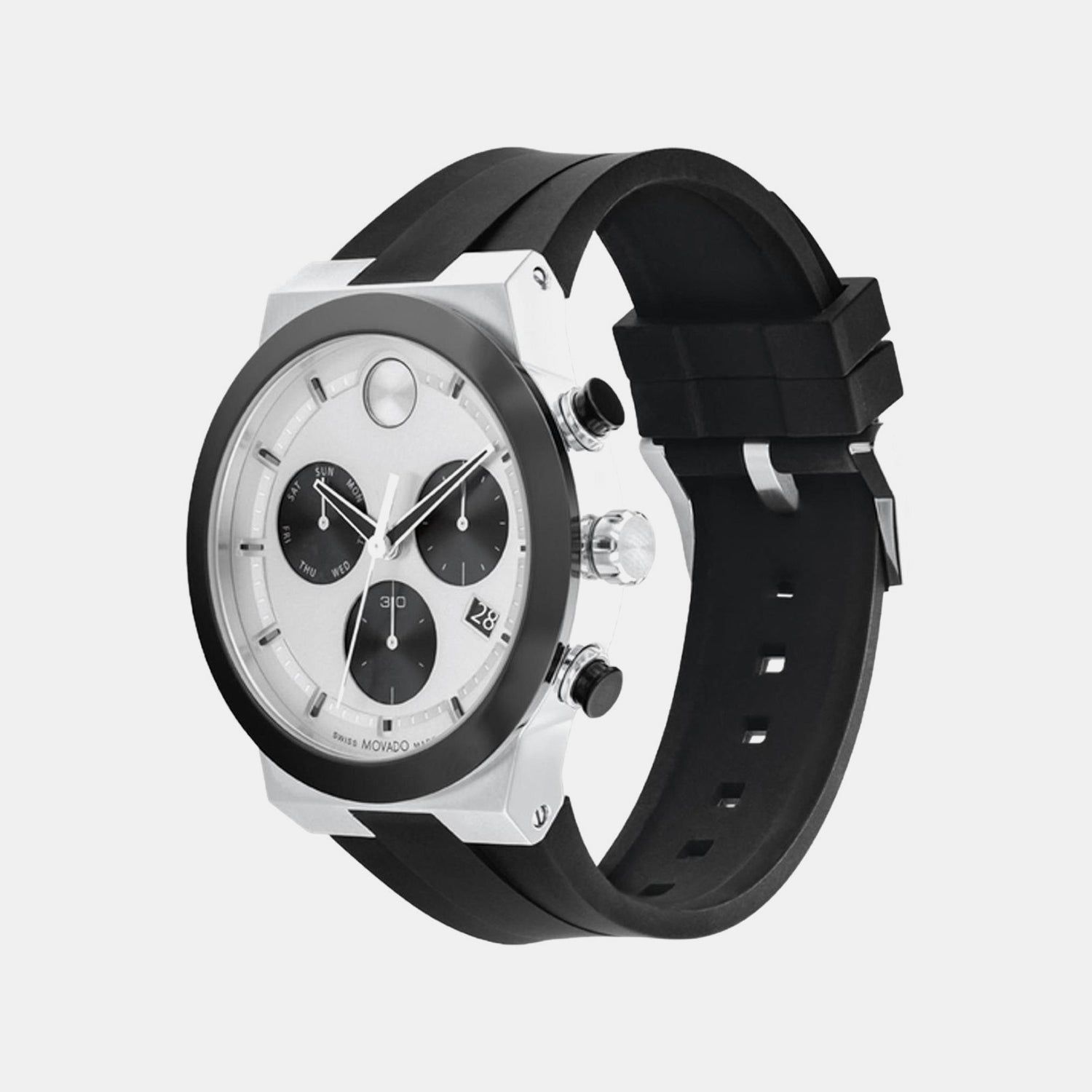 Bold Fusion Men Quartz Silver Dial Chronograph Silicone Watch 3600894